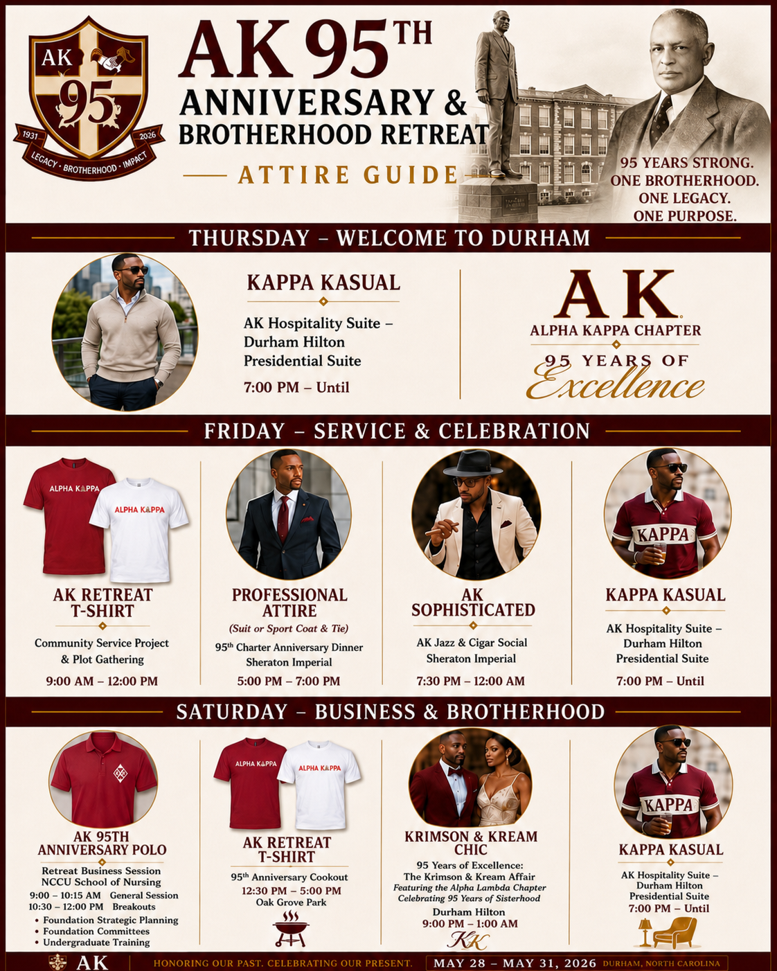 AK 95th Anniversary and Brotherhood Retreat attire guide flyer