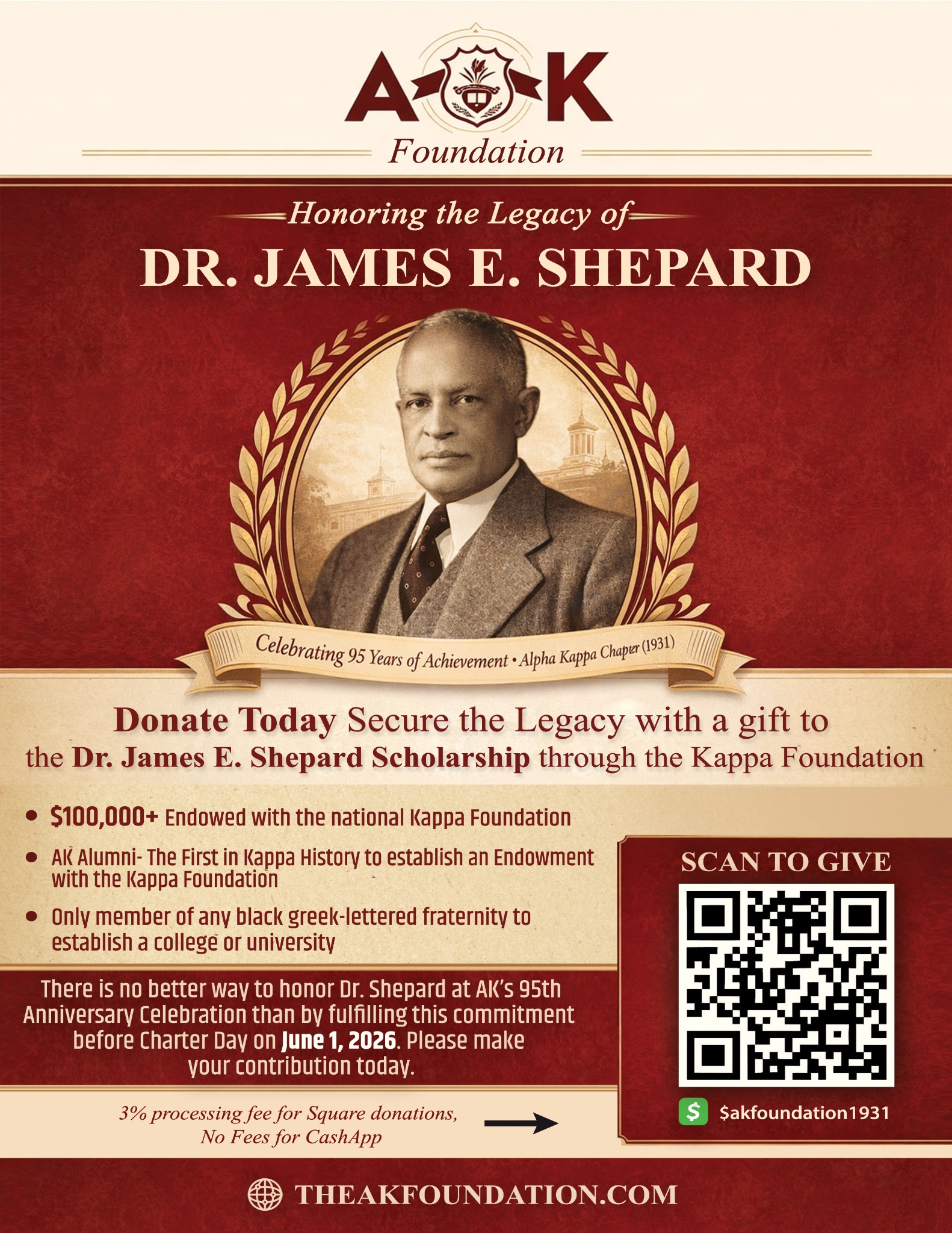 Dr. James E. Shepard scholarship flyer with donation information